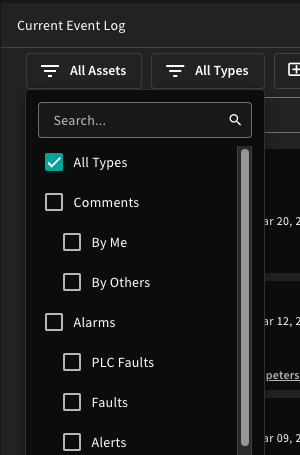 All Types filter in the Current Event Log