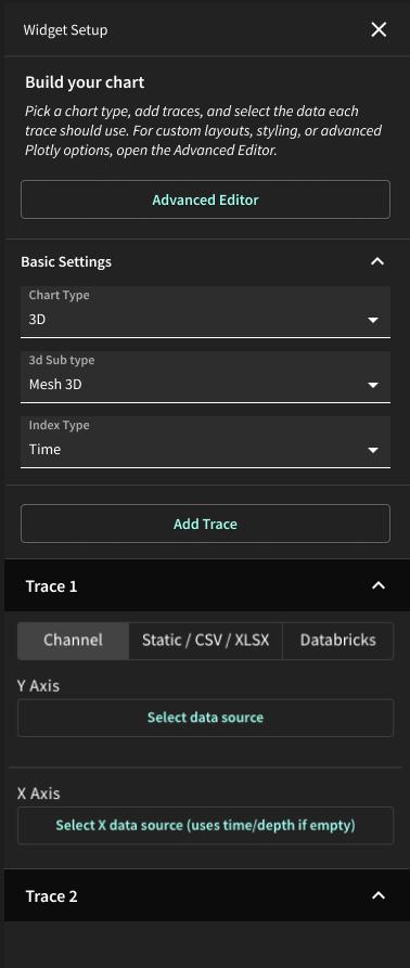 Plotly chart widget settings panel
